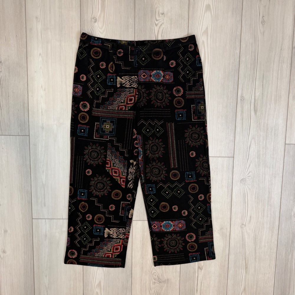 Coldwater Creek Large Black Multi Color Geometric Tribal Print Pants Slinky